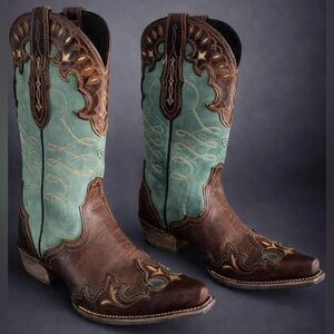 Ariat Womens 8.5 Zealous Barnwood Teal blue Leather western leather Cowboy Boots